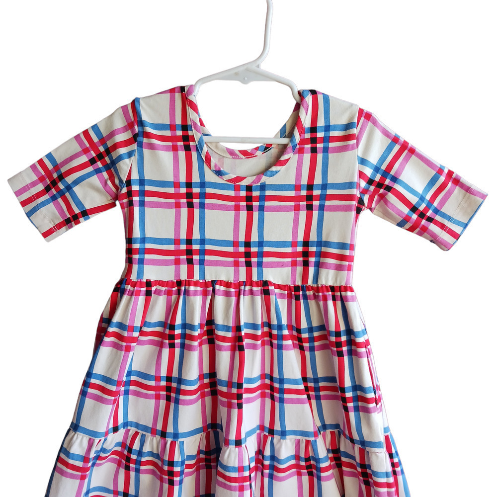 HANNA Andersson Dress 100 Girls 4 Colorful Plaid Tiered Twirl - Picture 3 of 9